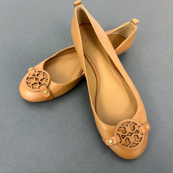 Tory Burch Gabriel Caramel Tan Leather Ballet Flats Size 8M - Picture 3 of 8